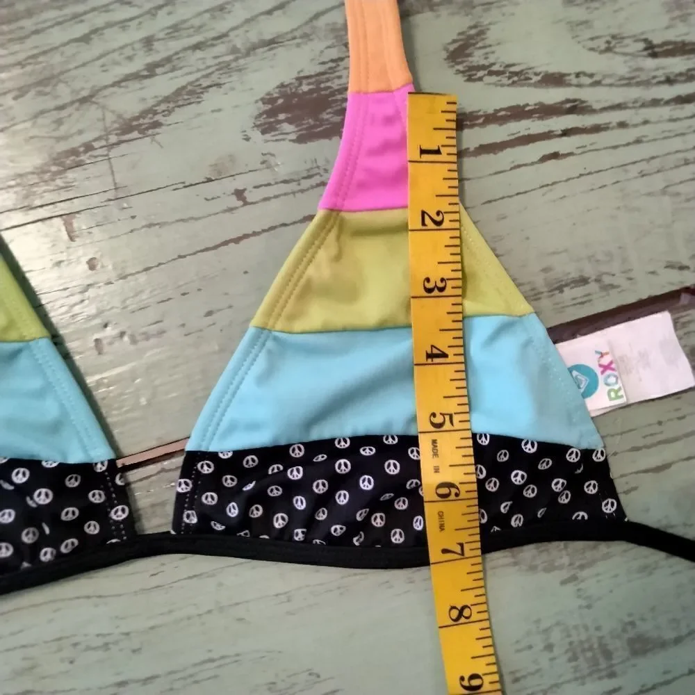 Roxy Bathing Suit Top TOP ONLY Size M  Pink Black Yellow Turquoise - Picture 9 of 9
